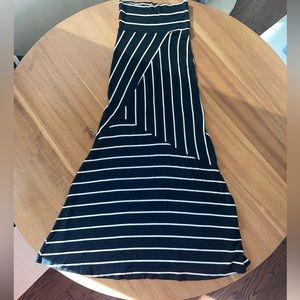 Black and White Striped Maxi Fit and Flare Skirt